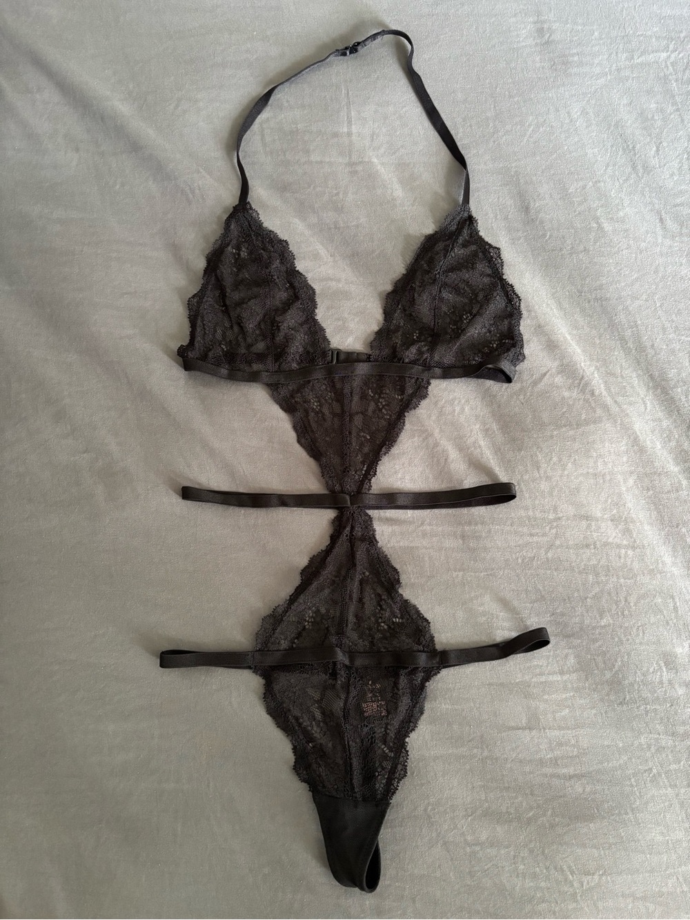 Victoria's Secret Black Sheer Lace Strappy Teddy
